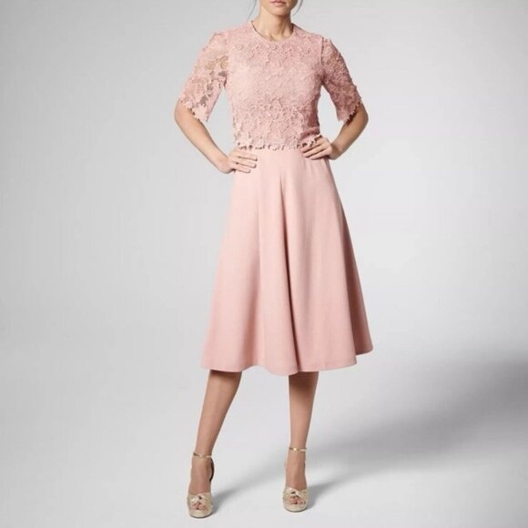 NWT L.K. Bennett London Midi Dress ETTA Floral Lace Blush ROMANIA MADE Size 12